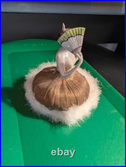 Antique German Art Deco Flapper lady half doll with Fan, makeup powder puff Nice