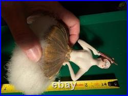 Antique German Art Deco Flapper lady half doll with Fan, makeup powder puff Nice