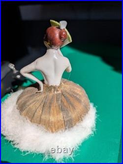 Antique German Art Deco Flapper lady half doll with Fan, makeup powder puff Nice