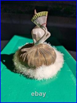 Antique German Art Deco Flapper lady half doll with Fan, makeup powder puff Nice