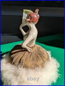 Antique German Art Deco Flapper lady half doll with Fan, makeup powder puff Nice