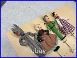 Antique German BAPS Rod Puppets Vintage Little Red Riding Hood Theater Dolls