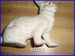 Antique German BUNNY RABBIT WHITE PULLING WAGON Easter Candy Container 1920s