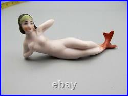 Antique German Bathing Beauty Mermaid Figurine Nude Fins Vtg Bisque VGC