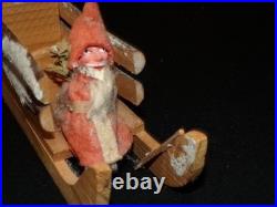 Antique German Belsnickel Santa Claus & Sleigh 7 Signed Germany Wooden sa246