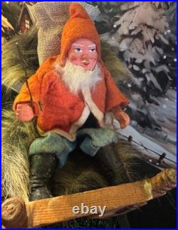 Antique German Belsnickel-Stamped in Sleigh withHorse staged Christmas Scene