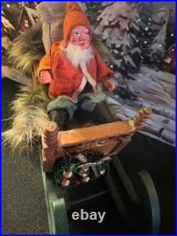 Antique German Belsnickel-Stamped in Sleigh withHorse staged Christmas Scene