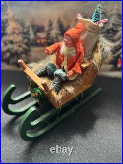 Antique German Belsnickel-Stamped in Sleigh withHorse staged Christmas Scene