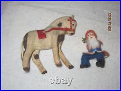 Antique German Belsnickle Santa Rides Felt Paper Mache/Composition Horse
