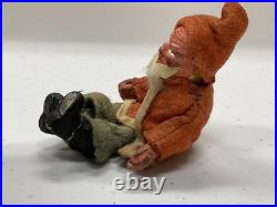 Antique German Belsnickle Sitting Santa Figure Clay Face & Hands Felt Suit