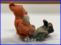 Antique German Belsnickle Sitting Santa Figure Clay Face & Hands Felt Suit