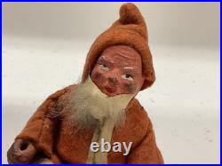 Antique German Belsnickle Sitting Santa Figure Clay Face & Hands Felt Suit
