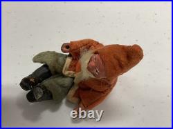 Antique German Belsnickle Sitting Santa Figure Clay Face & Hands Felt Suit