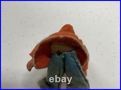 Antique German Belsnickle Sitting Santa Figure Clay Face & Hands Felt Suit