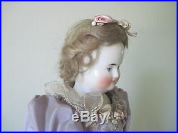 Antique German Biedermeier China Shoulder Head Doll with Wig c1850