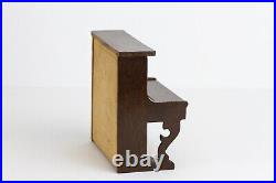 Antique German Biedermeier Dollhouse Furniture Wooden Piano with Vintage Stool