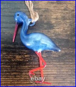 Antique German Bimini Glass Blue Crane Christmas Ornament