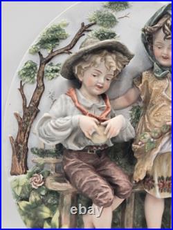 Antique German Bisque 3D Wall Plaque Framed High Relief Germany Children