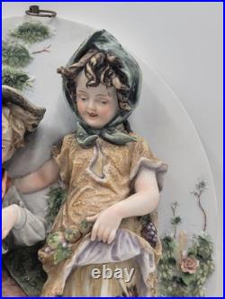 Antique German Bisque 3D Wall Plaque Framed High Relief Germany Children