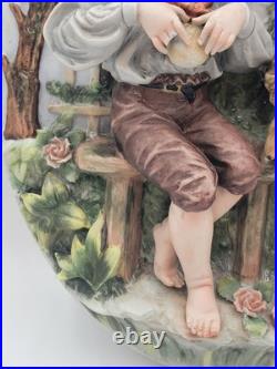Antique German Bisque 3D Wall Plaque Framed High Relief Germany Children