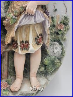 Antique German Bisque 3D Wall Plaque Framed High Relief Germany Children