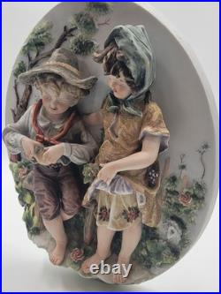 Antique German Bisque 3D Wall Plaque Framed High Relief Germany Children