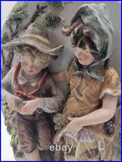 Antique German Bisque 3D Wall Plaque Framed High Relief Germany Children