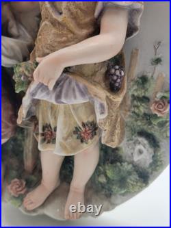 Antique German Bisque 3D Wall Plaque Framed High Relief Germany Children