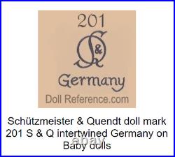 Antique German Bisque Baby DollSchutzmeister & Quendt 201Orig Composition Body