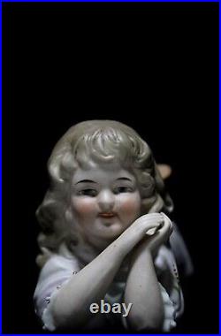 Antique German Bisque Baby Girl Laying Piano Baby Figurine Sculpture