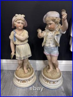 Antique German Bisque Children at the Seaside 15 Boy Girl Figurine Pair