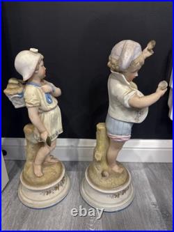 Antique German Bisque Children at the Seaside 15 Boy Girl Figurine Pair