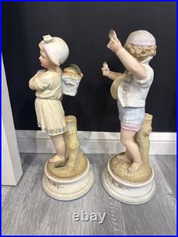 Antique German Bisque Children at the Seaside 15 Boy Girl Figurine Pair