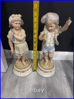 Antique German Bisque Children at the Seaside 15 Boy Girl Figurine Pair