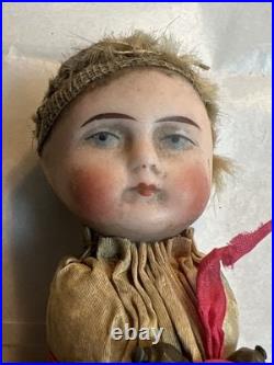 Antique German Bisque Doll 4.5 Tall Silk Dress #D