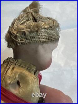 Antique German Bisque Doll 4.5 Tall Silk Dress #D