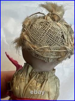 Antique German Bisque Doll 4.5 Tall Silk Dress #D