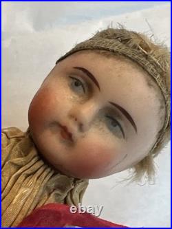 Antique German Bisque Doll 4.5 Tall Silk Dress #D