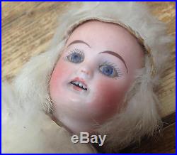 Antique German Bisque Doll Baby Blue Eyes Teeth Snowbaby Falk Fur Costume RARE