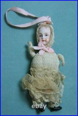 Antique German Bisque Doll Christmas Ornament Pincushion