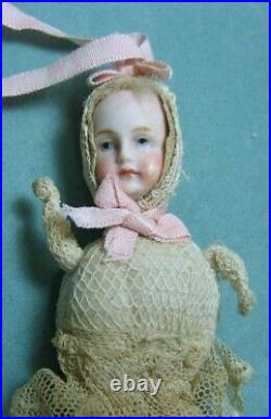 Antique German Bisque Doll Christmas Ornament Pincushion