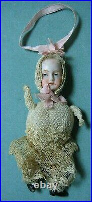 Antique German Bisque Doll Christmas Ornament Pincushion