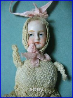 Antique German Bisque Doll Christmas Ornament Pincushion