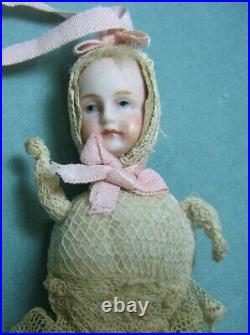 Antique German Bisque Doll Christmas Ornament Pincushion