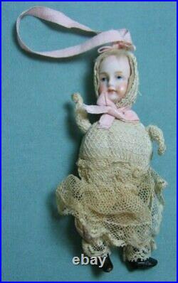 Antique German Bisque Doll Christmas Ornament Pincushion