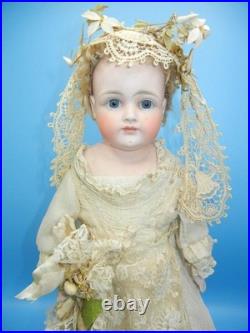 Antique German Bisque Doll Closed Mouth Shoulder Head #7 Gusset Kid Leather 18