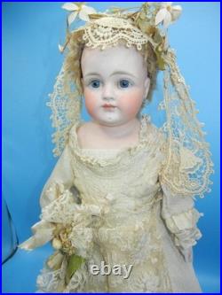 Antique German Bisque Doll Closed Mouth Shoulder Head #7 Gusset Kid Leather 18
