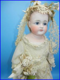 Antique German Bisque Doll Closed Mouth Shoulder Head #7 Gusset Kid Leather 18