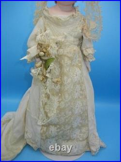 Antique German Bisque Doll Closed Mouth Shoulder Head #7 Gusset Kid Leather 18
