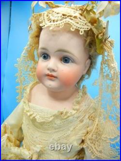 Antique German Bisque Doll Closed Mouth Shoulder Head #7 Gusset Kid Leather 18